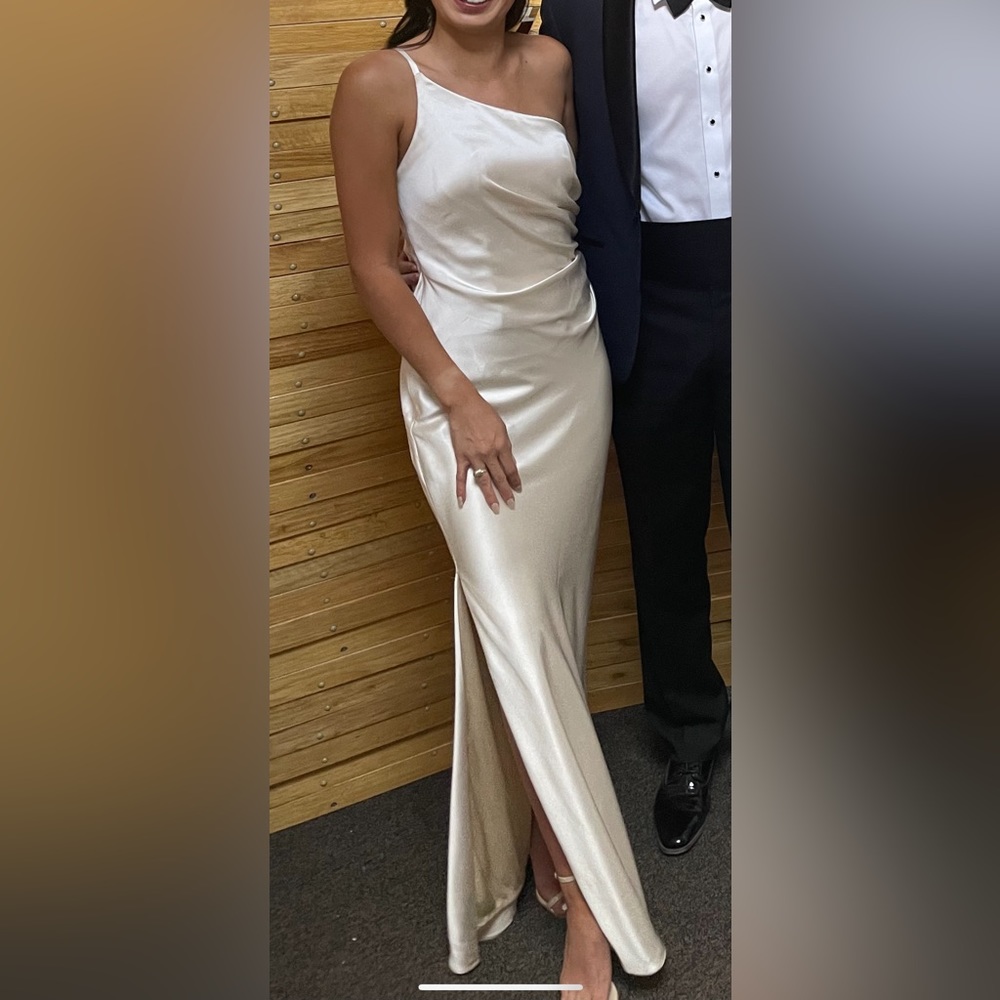 Revelry jade satin dress. color - soft champagne